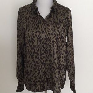 Last one olive brown animal print blouse
